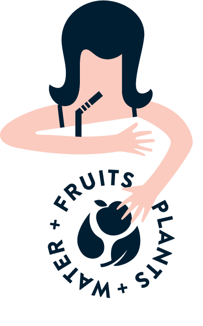 Simone et son logo fruits, plates et eau